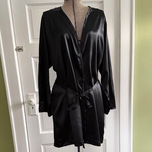 Victoria's Secret Black Satin Lingerie Robe OS